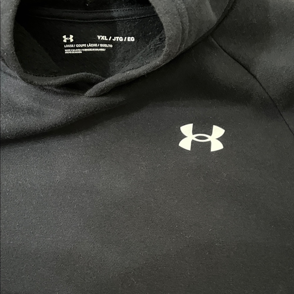 Under Armour Youth Boys XL Black Hoodie with White Logo - Picture 4 of 6